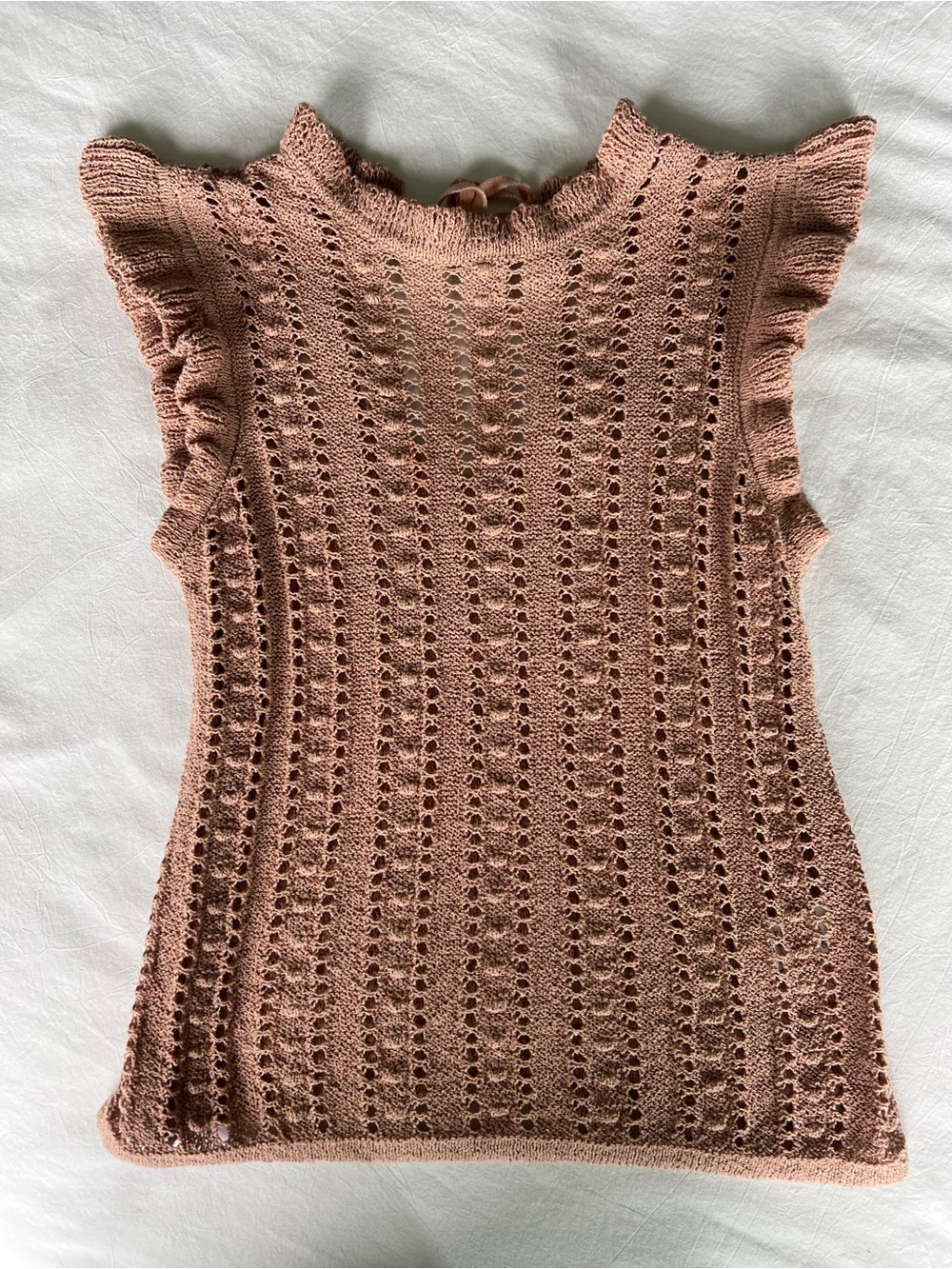 River Island Blush Pink Vest Knit Shell Top with Ruffle Trim